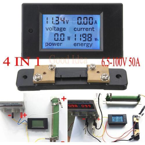DC 6.5-100v 50A LCD Combo Meter Voltage current KWh Watt Panel Meter 12v 24v 48v Battery Power monitoring + 50A Shunt