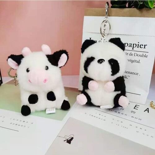 Creative Cute Cow Panda Key Chain Pendants Kawaii Plush Toys Backpack Schoolbag Cartoon Anime Doll Stuffed Toy For Children