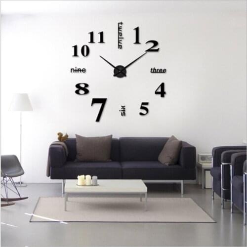 Wall Clock Metal Quartz Watch Clock 3d Diy Home Decoration Acrylic Mirror Sticker Modern Needle Digital and English Combination