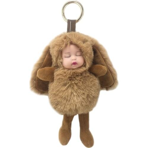 New cute long ears sleeping adorable baby plush doll key chain pendant lady bag car pendant toys holiday gifts