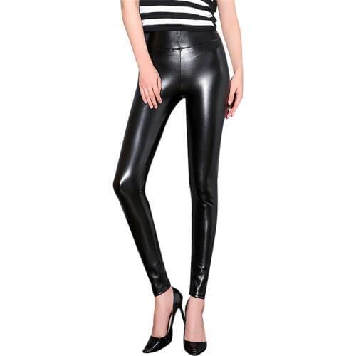 Autumn PU Faux Leather Leggings Women Skinny Pants Female Korean Slim Ladies Fleece Pencil Leggins