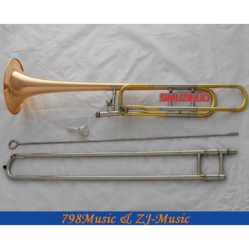 Professional Rose Brass Bell Tenor Trombone Bb/F Keys Horn With Case