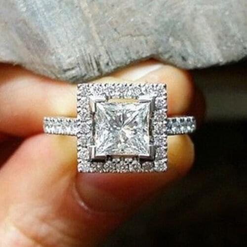 Simple Elegant Crystal Rings For Women Wedding Jewelry Princess Cut Cubic Zirconia Silver Color Classic Marriage Accessories