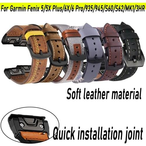 26 22MM Wristband Strap For Garmin Fenix 5 5X Plus 3 HR 6X 6 S60 MK1 945 Watch Quick Release leather Easyfit Accessories Strap