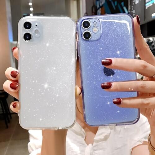 Luxury Shiny Colour Clear Glitter Phone Case For iphone 12 mini 11 Pro Max XS XR 7 8 plus SE Soft Silicone Shockproof Back Cover