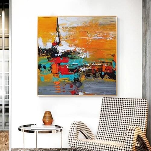 Hand Painted Abstract Oil Painting Wall Art Multicolor Modern On Canvas For Living Room Picture Minimalist Decorative No Frame