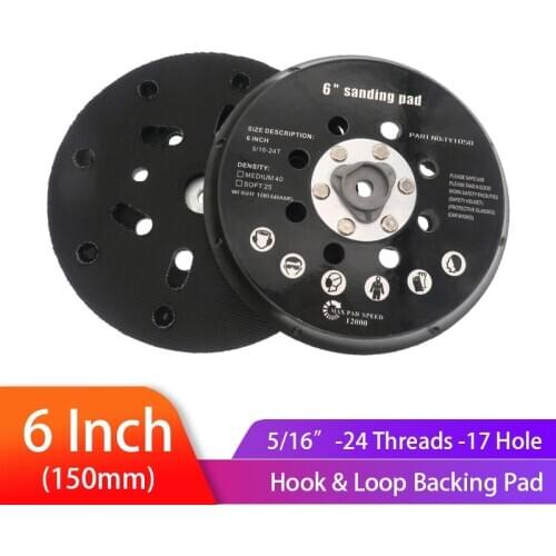 6inch 17 Holes 150mm Backup Sanding Pad 5/16”-24 Thread Sanding Disc Hook & Loop Backing Plate Sander Grinding Power Tools