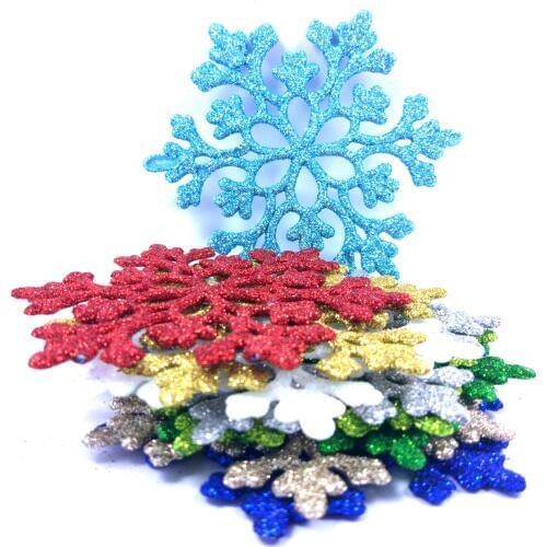 24pcs 7.5cm Snowflakes Christmas Plastic Glitter Snow Flake Ornaments Wedding and Party Decoration Tree Pendant for Home