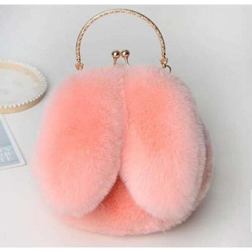Faux Fur Bag Pink Women Winter Chains Rabbit Shaped Girls Princess Trendy Furry Plush Crossbody Bags Casual Soft Ins Girl Bag