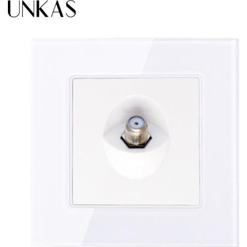 UNKAS Free Shipping New Arrival Wholesale Retail White Luxury Crystal Glass Panel GB-C791ST 1 Gang Satellite Socket / Outlet