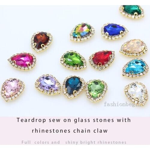 High Quality All Colors 8-30m Teardrop Rhinestone Crystal Chain Sewing Crystal With Chain Stone For garment Wedding Decorations