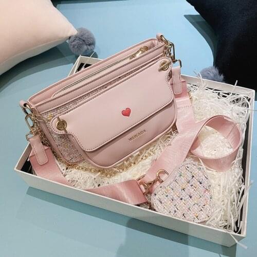 Women Shoulder bag Female PU Leather Phone Bags Love Heart pattern Handbags Messenger Zipper Small Square Bag Purse 2021 New