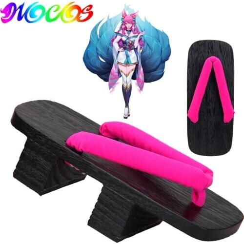 DIOCOS LOL Spirit Blossom Ahri Cosplay Costume Shoes Women Pink Geta Japanese Wooden Clogs