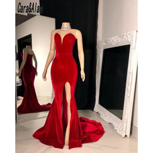 Simple Velvet Red Prom Dresses Sweetheart Zipper Mermaid Zipper Evening Gowns robe de soirée de mariage 2021 Women Party Wear
