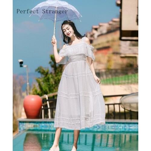 2020 Summer New Arrival Fashion Slash Neck Ruffles Brace Long Chiffon Dress High Quality