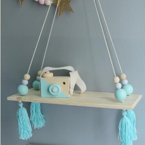 1PC Wooden Hanging Wall Shelf Wood Rope Swing Shelves Sundries Holder Organizer Photo Props Home Kids Playroom Decoration MA 003