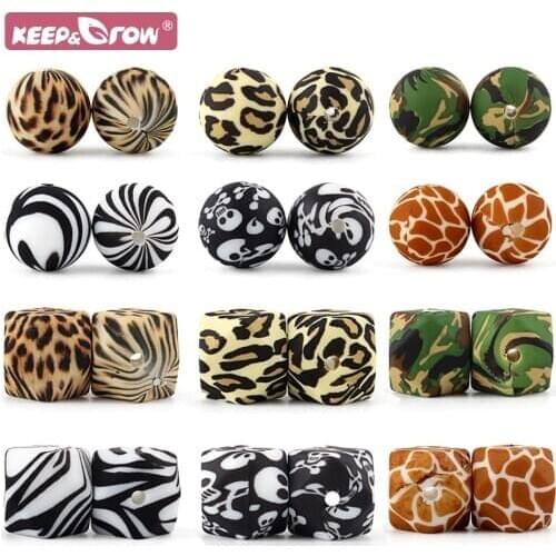 10pcs Leopard Print Silicone Beads 12mm 15mm 14mm Food Grade DIY Chewable Rodent Round Ball Hexagon Baby Teething Oral Care Bead