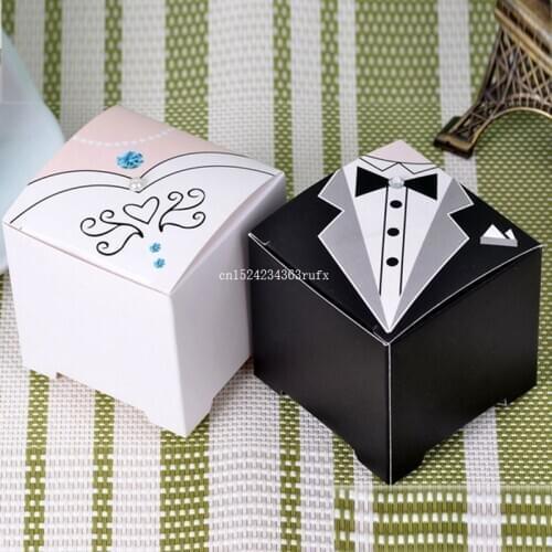 1000pcs Europe Wedding Favor Gifts Pink Bride and Groom Suit Wedding Favor Candy Boxes Sweet Gift Box Wholesale