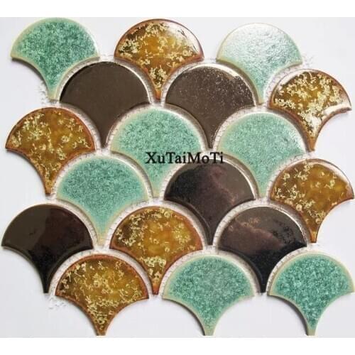 11PCS fish scale ceramic mosaic tile kitchen backsplash bathroom tv background wall tiles shower porcelain interior wallpaper