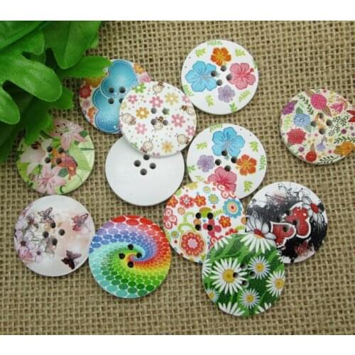 30Pcs Mixed Round Flower Wood Apparel Sewing Buttons For Clothes Scrapbooking Decorative Handicraft Needle DIY Accessories