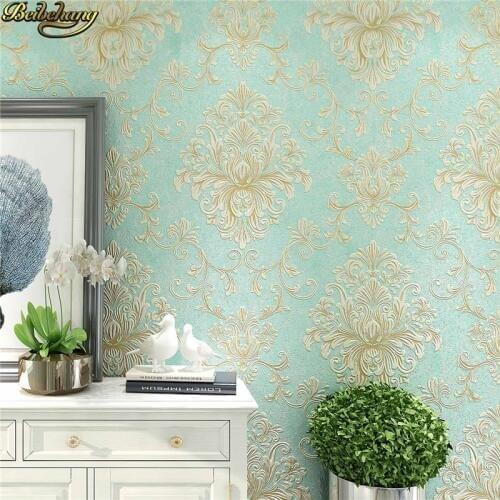 Beibehang 3d wallpaper Embossed Texture Glitter Baroque Damask Featured Vintage Blue Wall Covering Wall Paper desivo de parede