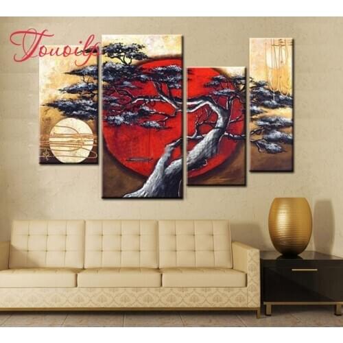 4 pcs,Full square diy Diamond Painting Stitch Cross,sunset tree landscape,5D Diamond Embroidery,diamond Mosaic stickers decor