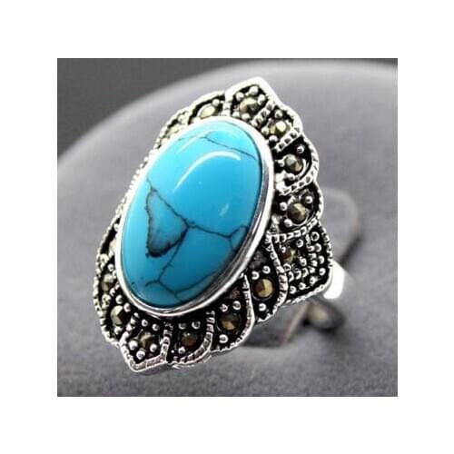 Free Shipping wholesale Fashion Natural Tibetan Natural Turquoise 925 Sterling Silver Ring Jewelry Size 8 9 10
