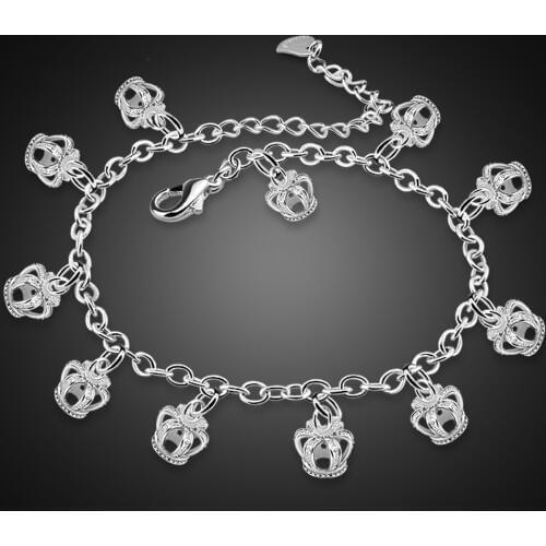 100% 925 Sterling Silver Crown Anklets for Women Foot Jewelry Summer Beach Barefoot Sandals Bracelet on the leg Female Ankle