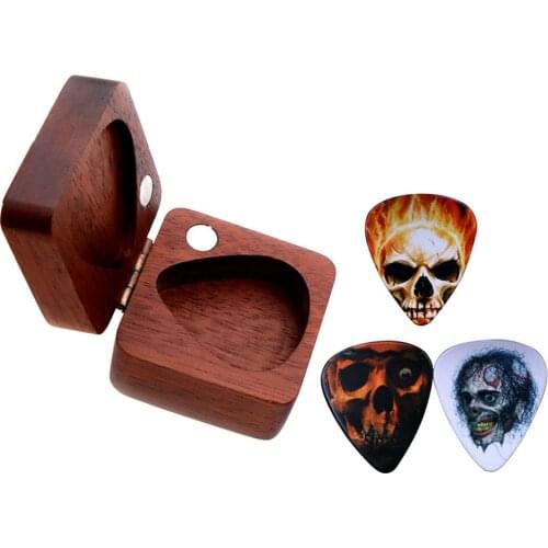 Wooden Guitar Picks Box Holder Ukulele Plectrum Case Instrument Part Tools Thickness Guitar Accessories 3pcs With Storage Box