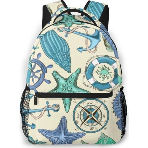 OLN Women Backpack Kids School Bag for Teenage Girls Sea Animals And Nautical Notebook Bagpack Travel Back Pack 2021