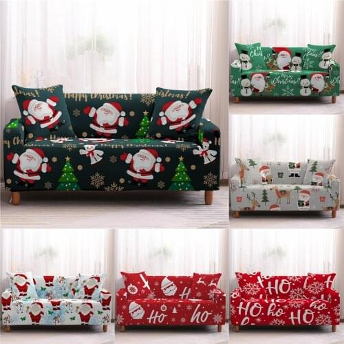 Santa Claus Elastic Sofa Cover Cartoon Elk Snowman Couch Chaise Xmas Armchair Cover L-Type Christmas Decor Sofa Case 1/2/3/4Seat