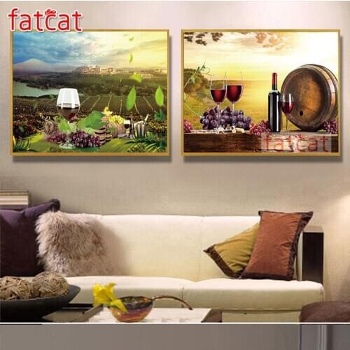 FATCAT grape wine 2pcs/set diy 5d diamond painting full square round diamond embroidery rhinestone kit Home decoration AE2679