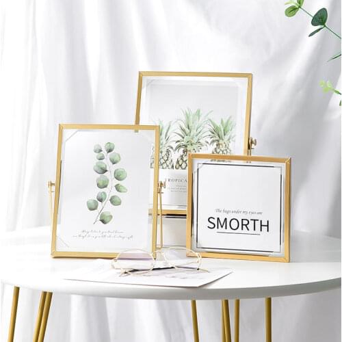 Nordic Geometric Metal Photo Frame Gold Glass Photo Frame Wedding Party Christmas Pictures Stand Holder Artist Home Decoration