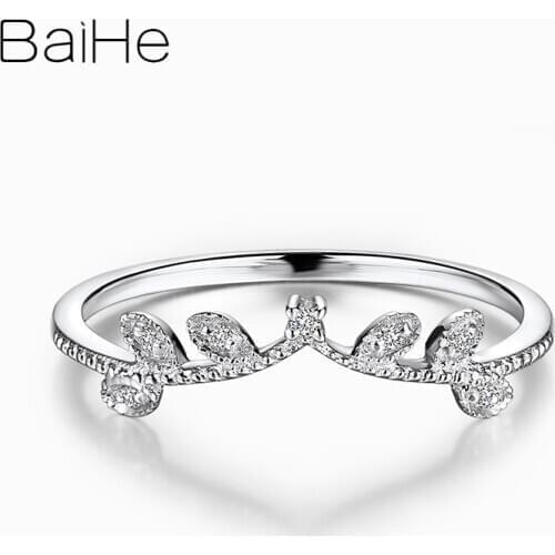 BAIHE Solid 18k White Gold Wedding 0.04ct H/SI Natural Diamonds Ring for Women Wedding Fine Jewelry Trendy Crown Ring кольца