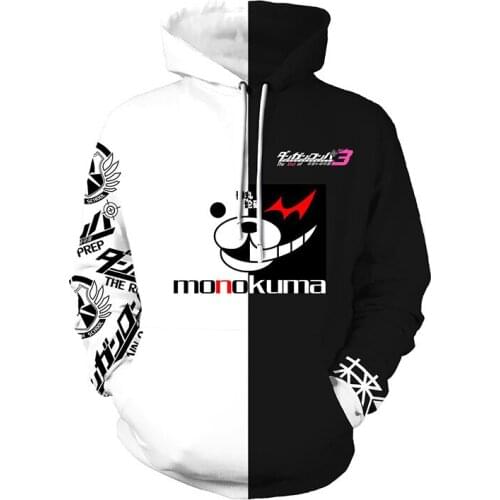 Cosplay Danganronpa Monokuma Costume Unisex Printing Hoodie Long Sleeve Daily Casual Coat Game Anime Peripheral Sweatshirt