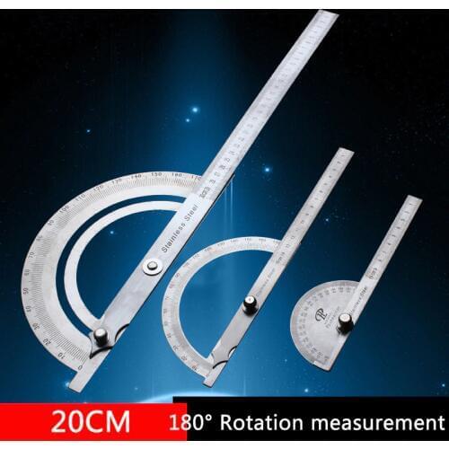 Stainless Steel Round Head 180 degree Protractor Angle Finder Rotary Measuring Ruler Machinist Tool 20cm Craftsman Ruler