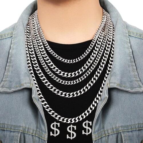 KASANIER Men Chunky Miami Cuban Chain Necklace, 8/10mm Width, 20-30inch Length, Stainless Steel Figaro Link Chain for Men Women