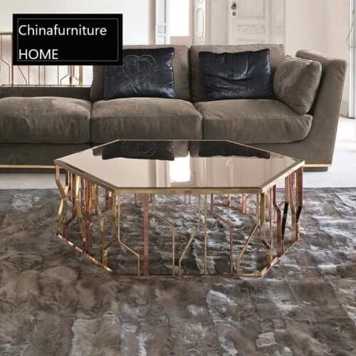 Chinafurniture post-modern light luxury simple modern small apartment marble/tempered glass stainless steel coffee table