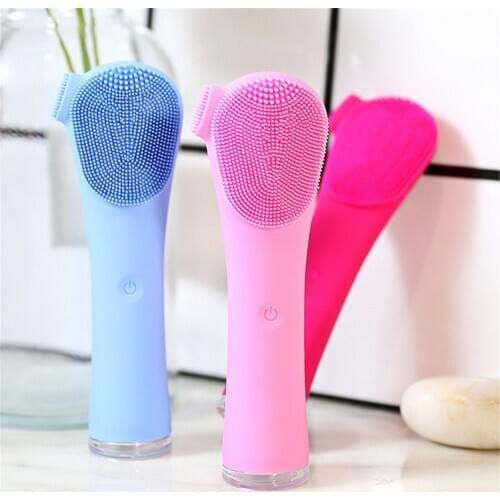 Mini Electric Facial Cleansing Brush Waterproof Silicone Sonic Face Brush Handheld Cleaning Device Rechargeable Pore Cleaner