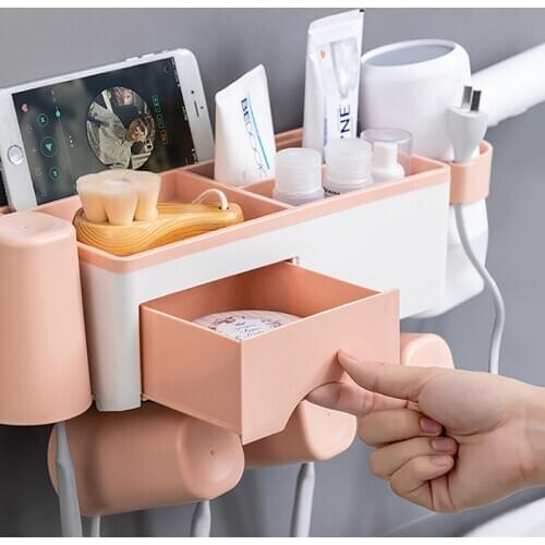 Multifunction Bathroom Storage Rack Punch FreeToothbrush Holder Wall Mounted Toothbrush Case Home Bathroom Accessories Sets