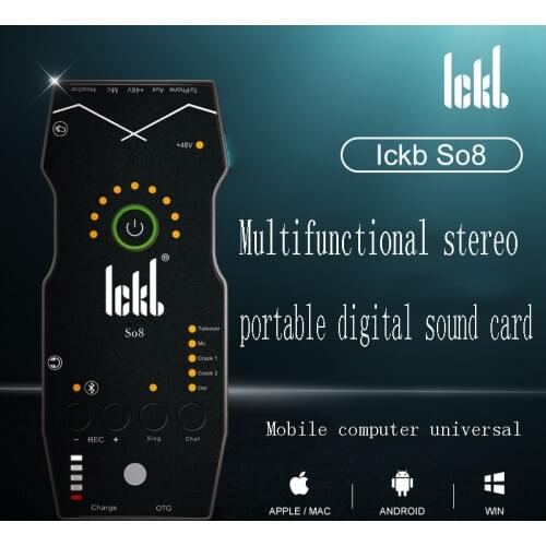 Ickb so8 Mobile Live Recording Sound Card Multifunctional stereo portable digital sound card Bluetooth accompaniment 48V supply