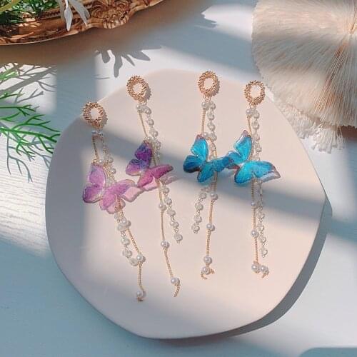Fashion Cute Korean Luxury Butterfly Crystal Tassel Dangle Earrings for Women Rhienstone Ear Party Jewelry