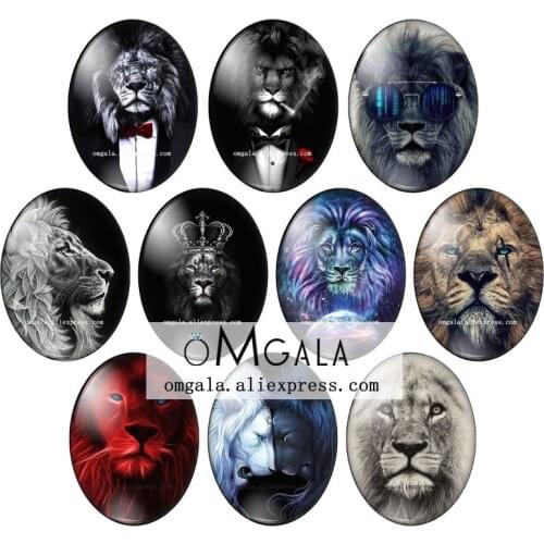Fashion Steampunk Lion Art Paintings 13x18mm/18x25mm/30x40mm Oval photo glass cabochon flat back Making findings