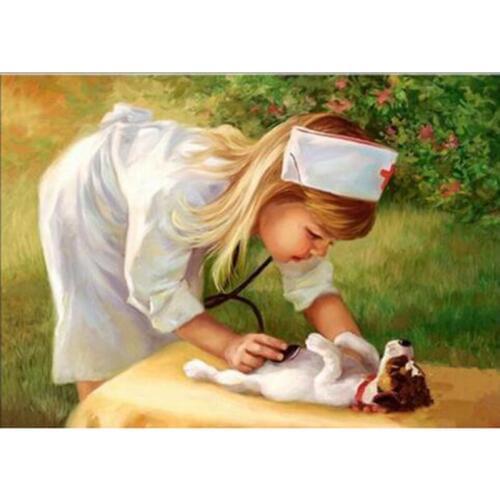Young girl nurse and dog 5D DIY Diamond Painting Embroidery Full Square Diamond Cross Stitch Rhinestone Mosaic Home Decor ll023