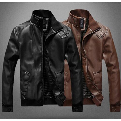 2021 Motorcycle Jackets Black Coffee Leather Jacket Spring Autumn Mens Stand Collar Zipper Fashion Slim Leather Jackets