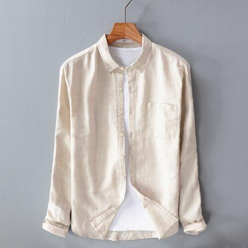 New Fashion Spring Autumn Long Sleeve Casual Shirts Linen Cotton Mixed Men Blouses Japan Style Business Leisure Male Clothing