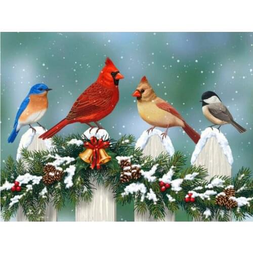 Cardinal pine mosaic embroidery birds aviary diamond painting kit beads picture wall paper decor stones drawing christmas gift
