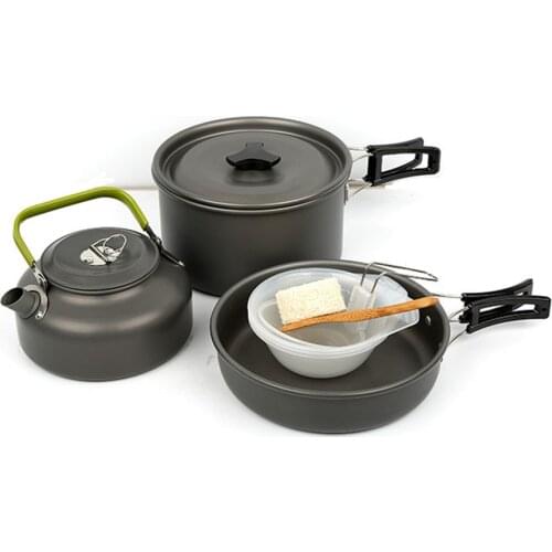 Outdoor 2-3 People Camping Cookware Kit Aluminum Cooking Set Water Kettle Pan Pot Travelling Hiking Picnic Tableware Equipment