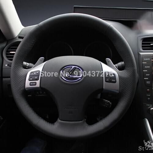For Lexus IS250 2009 IS300 2010 DIY Black Perforated Suede Leather Hand sewing Steering Wheel Wrap Cover