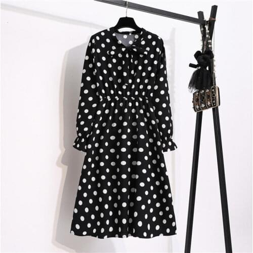 2021 New Fashion Womens Dot Print Dress Female Casual Style Spring And Autumn Full Sleeved Dresses